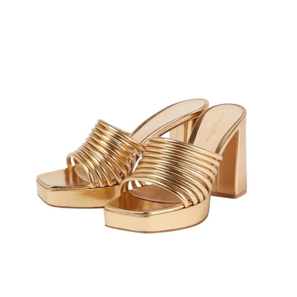Gianvito Rossi Lena Metallic Leather Block Heel Platform Sandal Gold 7.5
